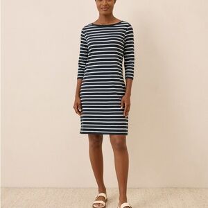 Organic Softspun Boat Neck Dress Navy and White Stripes